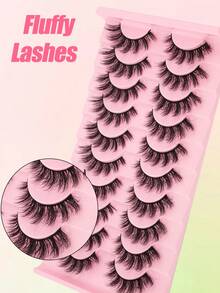 10 Pairs Thick 3D Multi-Layer DD Curl Russian Volume False Eyelashes, High Curl Degree, Voluminous Full Strip Lashes, European Style - Fluffy Lashes - View 5