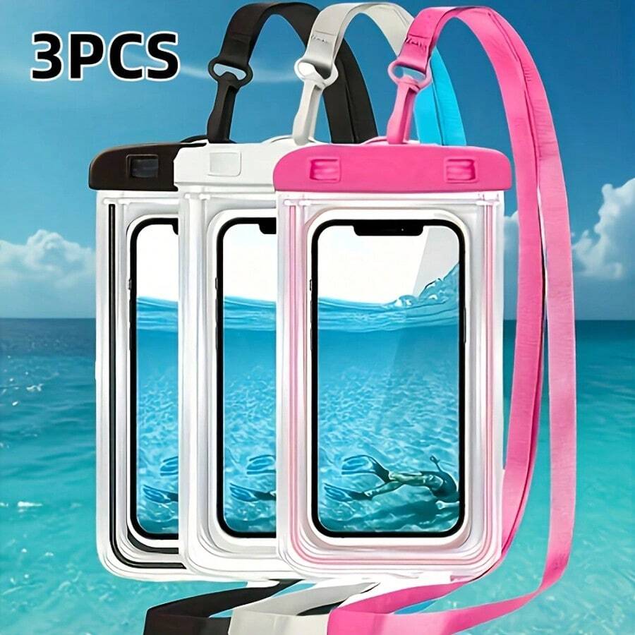 3件套防水手机袋，PVC透明密封触屏，全视全包围便携式防水手机壳，适合游泳/冲浪，多种颜色可选 - 3PCS - 查看 1