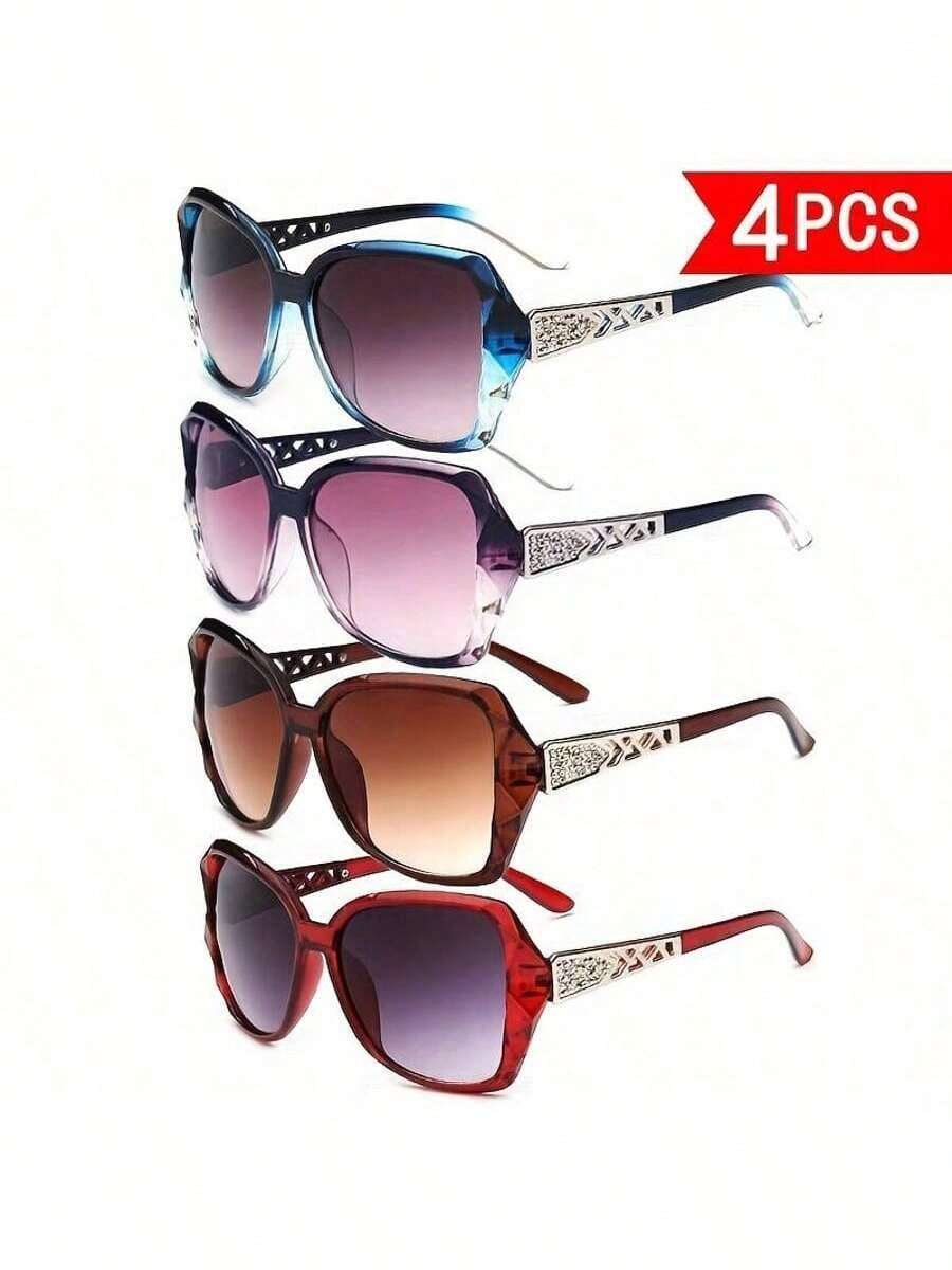 This Four-Piece Women's Eyeglasses Set Features A Classic, Elegant, And Retro Oversized Frame Design, Making It Ideal For Summer Sun Protection And Stylish Styling. The Temples Feature A Unique Openwork Design. Suitable For Everyday Wear, Shopping, Photography, And Pairing With Various Outfits. - Nhiều màu - Xem 1