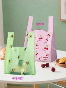 50pcs Printed Tote Bags With Handles, Avocado Bags, Avocado Handbags, Green Avocado Plastic Packaging Bags, Jewelry Bags, Disposable Durable Food Retail Bags, Suitable For Supermarkets, Restaurants And Daily Use, Suitable For Graduation Season, Birthday Parties, Valentine's Day, Can Be Used As Delivery Bags, Gift Packaging Bags, Christmas Party Supplies, Wedding Party Supplies, Gift Holiday Parties. - Multicolor - View 3
