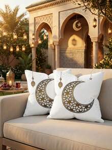 2pcs Black & White Moon & Star Pattern Soft Decorative Pillow Covers, Suitable For Sofa, Bed, Living Room - White - View 9