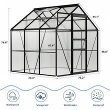 Dragonpad 6x6 Ft Heavy Duty Greenhouse With Aluminum Frame, Outdoor Polycarbonate Backyard Green House, Sliding Door, Roof Vent & Rain Gutter, Ideal For Patio, Backyard, Garden - 黑色 - 查看 2