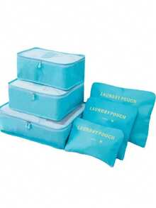 6/7件套旅行行李收纳袋，行李箱打包袋，鞋袋，衣物内衣收纳袋，男女通用 - 彩色 - 查看 19