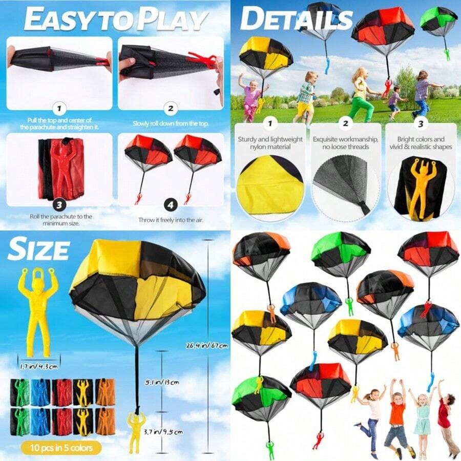 OJYUDD 10 Pack Parachute Toy For Tangle Free Figures Parachute Throwing Flying Toys Parachute For BoysGirls Indoor And Outdoor Gift Party Favors 5 ColorsFull Of Fun - 如圖所示 - 查看 1
