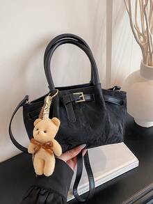 复古撞色手提包，时尚单肩包，独特个性化斜挎包，带吊坠，适合购物、装钱包，适合年轻女性、大学生、新手、白领人士。是办公室、大学、工作、商务、通勤、户外活动、旅行和野餐的理想之选。 - 彩色 - 查看 4