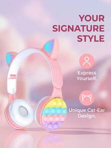 Foldable Wireless Headphones With Microphone, Retractable, Bubble LED Lights, HiFi Bass, Cheap Gift For Women, Online Class, Stress Relief - Pink - View 6