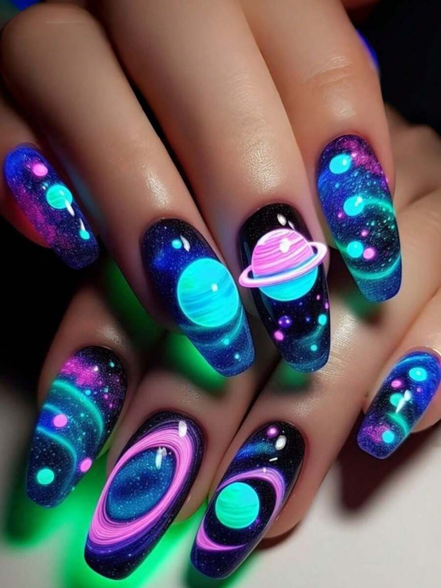 Blue Planet Designs 24pcs Pressed False Nails, Nail Art Supplies, Y2K Style Nails - 青碧色 - 查看 1