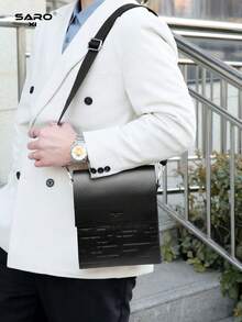 saroxi 1pc Men's Shoulder Crossbody Bag, Mini Messenger Bag With Side Pocket, Multi-Functional PU Leather Casual Satchel Bag, Simple Style Black Or Brown, Suitable As Gift For Boyfriend, Solid Color Side Bag Valentine'S Day - Black - View 3