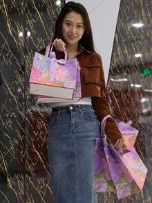 Flower & Bow Gift Bags, Holiday Gift Paper Bags, Cosmetic Tote Bags, Packaging Bags, Birthday Present Bags - Pink - View 8