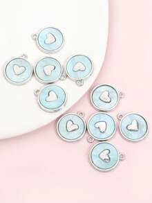 10pcs 10-Colors Acrylic Sheet Round Alloy Charms With Love Heart Design, Fashion Necklace Bracelet Earrings Phone Chain And More Decorations DIY Ins Style Dopamine Pendants - Cute Accessory For Daily Wear And Valentine's Day - Round with Love Heart Design - View 23