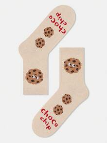 1/4 Pair Unisex Cartoon Illustration Cookies, Popcorn, Fried Egg Pattern Personalized Artistic Design Combed Sports Mid-Calf Socks, Suitable For Travel, Home, Office, Holiday Gifts - Multicolor - View 12