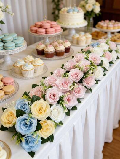 1件人造玫瑰婚礼装饰花墙，仿真花通道，拱门，适用于婚礼、情人节、求婚、订婚、告白场景装饰，可重复使用，室内外装饰，桌面装饰，营造适合拍照的氛围