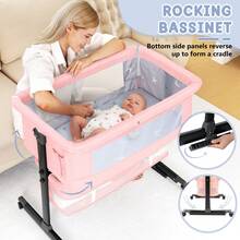 3-In-1 Baby Crib, Baby Bed,Baby Bassinet,Boasting Effortless Smooth-Gliding Wheels, Height-Adjustable Frame, Gentle Rocking Motion, Breathable Mesh Panels For Optimal Airflow,Bedside Bed For Babies,Essential Goodies For Growing Kids, Baby Need,Baby Stuff, Essential For New Mothers,Newborn Gift - 粉色 - 查看 3