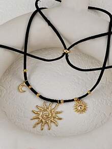1件可调节日月吊坠项链，长款项链，适合女性日常、约会、派对、音乐节等时尚场合搭配 - 金黃色 - 查看 2