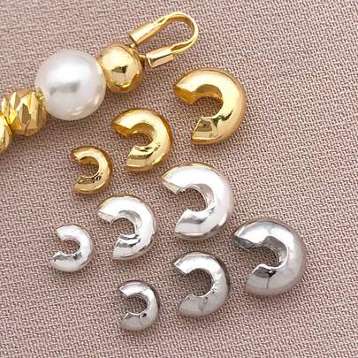 30pcs Real 18K Gold Plated Crimp Bead Covers Half Round Open Crimp Beads End Tip For Jewelry Making Bracelet Necklace DIY Crafts Findings