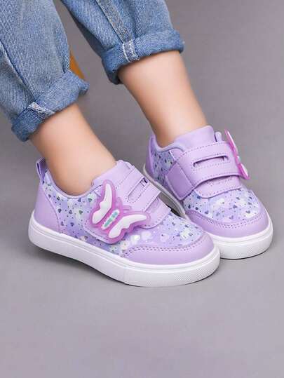1 Pair Girls' Fashion New Butterfly Decor Low-Top Sneakers, Soft Sole Non-Slip Children's Casual Shoes, Korean Style, Versatile, Suitable For Girls, Students, Running, Spring/Summer/Autumn/Winter