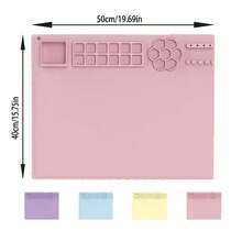 1 片可水洗可重复使用的硅胶绘画垫，50cm*40cm/19.69in*15.75in，防滑防油，学生美术绘画垫，包含画笔架、绘画工具、DIY 涂鸦垫、绘画垫、可重复使用的调色板 - 彩色 - 查看 3