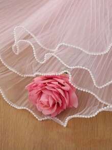 1pc Wavy Organza Flower Wrapping Paper, Pearl Net Ribbon, Artificial Flower Bouquet Packaging Materials, Suitable For Holiday, Wedding, Birthday Decoration, Flower Shop Supplies, DIY Flower Arrangement Packaging And Decoration - Pink - View 9