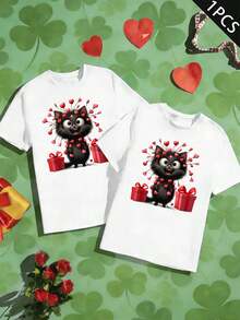 Couple Cat Love Gift Print TShirt Soft Cotton, Easy Fit, Comfort Fit, Casual, Graphic Design - WomenWhite-1PC - View 2