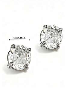 1 Đôi khuyên tai nam có nam châm, mạ bạch kim, đính đá Cubic Zirconia, kiểu kẹp không cần xỏ lỗ. - Bạc - Xem 8