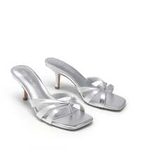 Women Crisscross Strap Kitten Heeled Sandals Fashionable Casual Slip-On High Heel Mules Comfortable Party Wedding Dress Shoes - 銀色 - 查看 7