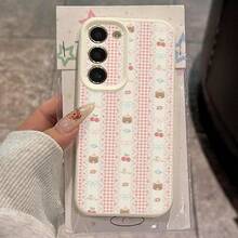 1个TPU泰迪熊条纹图案手机壳，兼容三星A15/A14/A13/A12/S24/S23/S22/S21/S20/S10/A72/A73/A71/A50/A53/A52/A32/A31/A05S - 白色 - 查看 2