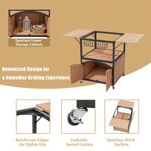 Metal Frame Grill Cart For XL Big Green Egg Accessories With 2 Wooden Folding Panels - Orange - View 4