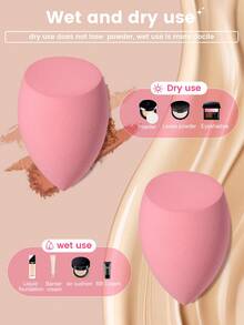 7PCS Precision Makeup Sponge Set: 6PCS Non-Absorbent Blending Sponges + 1pc Mini Detail Sponge – Dry & Wet Dual-Use For Flawless Base & Concealing - Pink - View 4