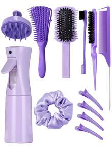 1/2/3/4/5/6/11/12 Pcs Hair Brush Set With Curly Hair Brush Defining, The Narrow Side Edge Efficiently Separates And Volumizes Curl Clumps, Wet And Dry Eight-Claw Comb, Edge Brush, Bristle Brush And Rat Tail Comb Are Suitable For Hairstyling, Smoothing Hair And Eliminating Frizz, Continuous Ultra-Fine Mist Spray Bottle, Plastic Refillable Spray Bottle - Multicolor - View 17
