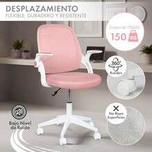 MAGMALIFE Silla de Oficina Natti Ergonómica con Respaldo de Malla Transpirable Altura e Inclinación Ajustables Reposabrazos Abatibles 90° Ruedas 360° Silenciosas y Base Reforzada Soporta 150 kg - Rosa - Ver 5
