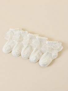 Conjunto de 5 pares de meias infantis, meias de princesa com babados na borda, em cores sólidas, macias e respiráveis, em malha respirável e agradável à pele. Meias de princesa versáteis, confortáveis e estilosas, perfeitas para presente de aniversário, apresentações de dança, uso diário, Dia dos Namorados e looks para a faculdade. - Bege - Ver 7