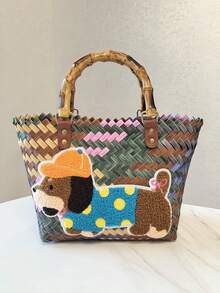 1 pieza Bolso tejido a rayas retro de salchicha, bolso de mano, bolso de tela, bolso de mano para mujer, bolso de playa - Multicolor - Ver 14