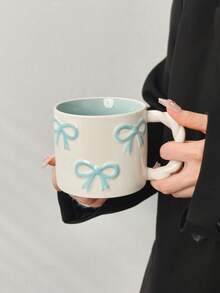 1 件创意 3D 蝴蝶结形陶瓷杯，带编织手柄，高品质咖啡/牛奶杯，可微波炉加热，送给女朋友的完美礼物，可爱的少女粉色水杯 - 彩色 - 查看 7