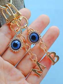 Evil Eye Keychain With Blue Eye Charm & Initials (A-Z) - Golden-Tone Rhinestone-Encrusted Protection Talisman, Durable Metal-Like Letters For Women, Car Keys, Personalized Pendants, Bag Accessories, Key Accessories,,Ideal For Birthday, Graduation, Wedding Gifts, Backpack And Car Key Decor, Friendship Day Present, Decorative Keyring,Valentine'S Day Gifts, Recent Holiday Gifts,Suitable Gifts For Family, Friends, Colleagues, And Classmates - Multicolor - View 5