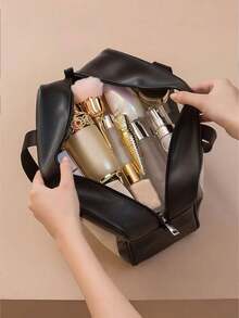 1个双层网眼化妆包，透明便携收纳包，化妆刷收纳袋，洗漱包，化妆品收纳袋，ins风，大容量多层设计，手提包，沙滩包，网眼袋，化妆包，收纳袋，化妆包，旅行必备 - 彩色 - 查看 4