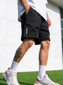 Shorts masculinos essenciais, leves e de secagem rápida (1 peça) | Roupa íntima casual de verão para esportes, corrida e fitness, com cós elástico com cordão e bolsos com zíper. - Preto - Ver 8