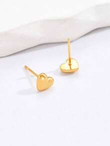 一对简约心形金属耳钉，情人节礼物 - 金黃色 - 查看 5