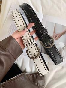 1条女士朋克风YK复古高端铆钉腰带，百搭装饰牛仔裤腰带 - A - 查看 2