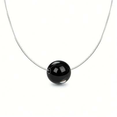 10mm Natural Gemstone Bead Pendant, Black Agate Stone On Hypoallergenic Pure Silver Chain, 45cm (18 Inch) - Handcrafted Elegant Women's Jewelry, Fashion Accessory, Perfect Gift For Special Occasions, Birthdays, Anniversaries, Boho Style, Hypoallergenic, Timeless Elegance, Genuine Gemstone Jewelry, Suitable For Layering Or Wearing Alone, Gift For Her