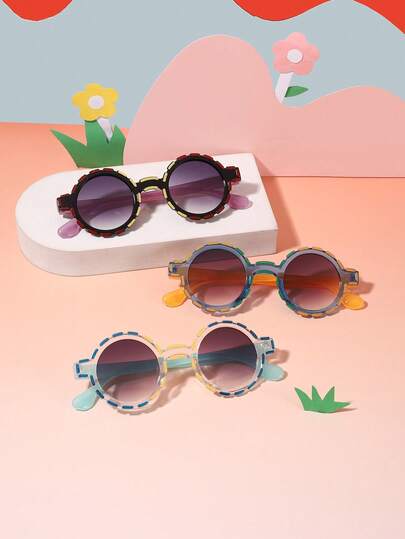 1 SET 3 PIEZAS Gafas de montura redonda de policarbonato con estilo vintage retro y colores caramelo para niños y niñas de 3 a 8 años para uso al aire viajes, con estuche