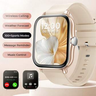 SIMSONLAB Unisex Smart Watch, Women's High-Definition Screen Smart Watch, 1.83-Inch High-Definition Color Curved Screen, Full-Fit Touch Screen, Sports Smart Watch, Supports Multiple Languages, Wireless Charging, Music Player, Calling Function And Message Notification, Suitable For School, Sports, Parties And Other Occasions