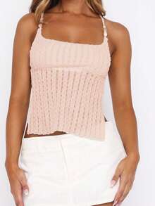 Áo hai dây Vaiaye dành cho nữ, màu trơn, ôm sát, họa tiết vỏ sò, chất liệu jacquard, thích hợp cho đi biển, ngày lễ Thánh Patrick và đi làm. Màu hồng. - Hồng - Xem 7