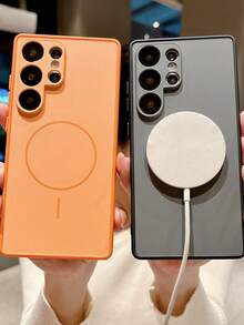 Luxury Silicone Magnetic Soft Phone Case Compatible With Samsung Galaxy S26 S25 S24 S23 S22 Ultra Plus Wireless Charge Shockproof Lens Protective Cover - Orange - View 4