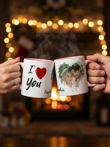 1pc Personalized Photo And Text Mug, 1pc Unique Ceramic Photo Mug, The Perfect Gift For Him/Her, Suitable For Anniversaries, Valentine's Day, Weddings, Birthdays, Mother's Day, Father's Day, Graduation Ceremonies, And Other Occasions. Stylish Home And Office Decoration.
