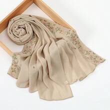 1pc Small Floral Embroidered Headscarf, Beach Towel,  Arabic Simple Embroidered Middle Eastern Headscarf Long Scarf, Malaysian Headscarf For Women, Suitable For Daily And All-Season Wear - 白色 - 查看 11