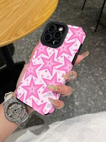 1pc Fashionable Pink Star Patchwork Pattern Protective Phone Case Compatible With Samsung/Compatible With IPhone 11, 12 Pro Max, 14 Pro Max, 15, 16/16 Pro, 17/17 Pro And Other Models - Multicolor - View 8