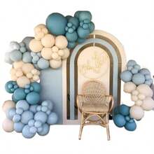 136pcs Mist Blue, Light Blue, Beige, White, Metallic Gold Latex Balloons, Gray-Blue Balloon Garland Set, Suitable For Bridal Shower, Wedding Anniversary, Birthday Party Decor, Mother's Day - Multicolor - View 5