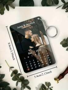 1pc Personalized Photo/Text Keychain, Customized Calendar Keychain, Couple Keychain With Photo Frame, Organic Glass Music Keychain Gift For Boyfriend/Girlfriend, Anniversary, Valentine's Day, Special Occasions - Customized photos + calendar - View 8