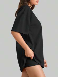 SUPEKYKO 2件装加大码女式运动上衣 - 夏季短袖衬衫，休闲宽松T恤，女士健身服 黑色 - 黑色 - 查看 6