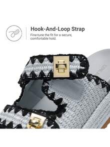 Women's Raffia Espadrilles 1.85-Inch Platform Sandals Comfortable Wedge Sandals Adjustable Buckle Cute Slide Beach Vacation Summer Shoes - Màu xanh lam - Xem 7